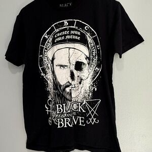Black Craft Cult Black and The Brave Skull Graphic T-Shirt Medium Cotton